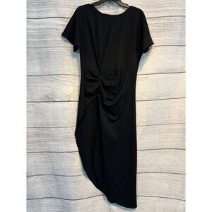 Gracia Black Asymmetric Hem Midi Dress With Ruched Waist M